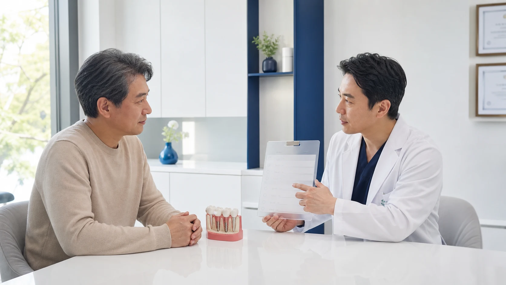 상악동 임플란트 비용 상담 준비와 서면 비교 장면
