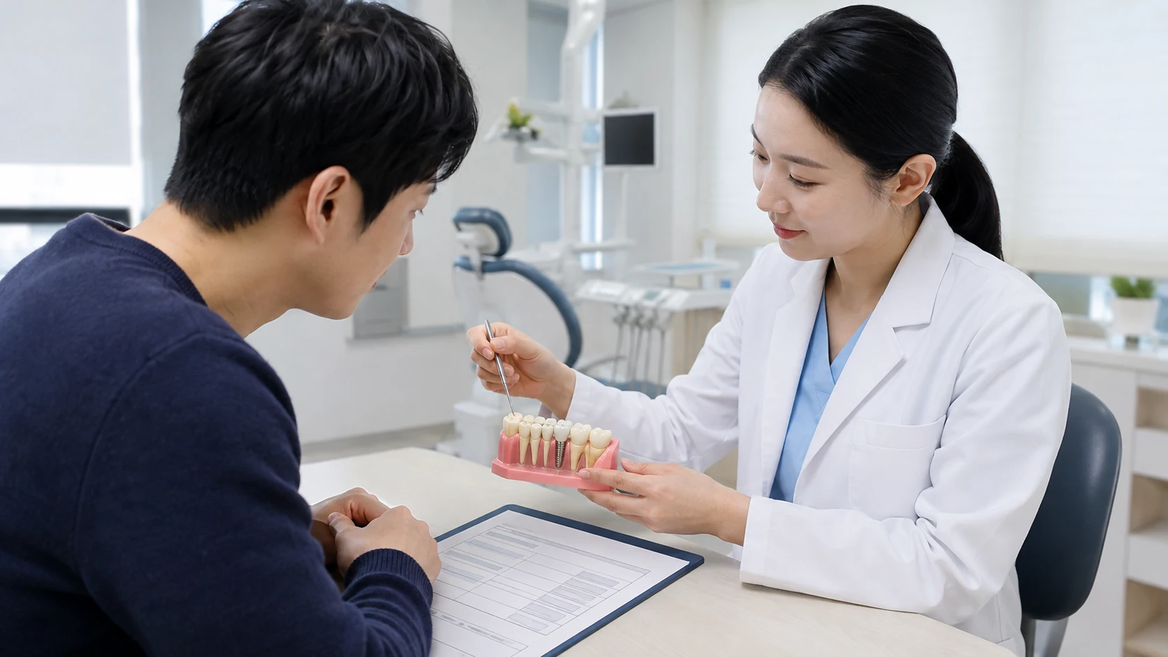 임플란트 가격 비교 상담 준비와 서면 비교 장면
